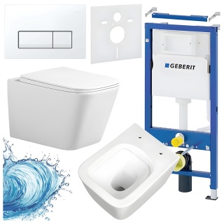 ZESTAW PODTYNKOWY WC STELAŻ GEBERIT DUOFIX MISKA RAIN-WH-RIM-03 PRZYCISK DELTA 50 BIAŁY