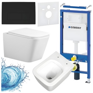 ZESTAW PODTYNKOWY WC STELAŻ GEBERIT DUOFIX MISKA RAIN-WH-RIM-03 PRZYCISK DELTA 50 CZARNY MAT