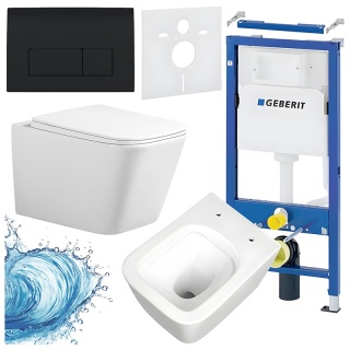 ZESTAW PODTYNKOWY WC STELAŻ GEBERIT DUOFIX MISKA RAIN-WH-RIM-03 PRZYCISK DELTA 50 CZARNY POŁYSK