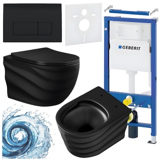 ZESTAW PODTYNKOWY WC STELAŻ GEBERIT DUOFIX MISKA SKAL-MTB-RIM-01 PRZYCISK DELTA 50 CZARNY POŁYSK