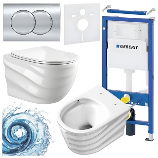ZESTAW PODTYNKOWY WC STELAŻ GEBERIT DUOFIX MISKA SKAL-WH-RIM-03 PRZYCISK DELTA 01 CHROM