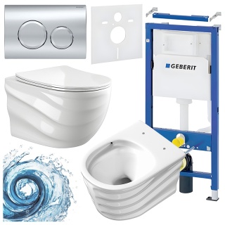 ZESTAW PODTYNKOWY WC STELAŻ GEBERIT DUOFIX MISKA SKAL-WH-RIM-03 PRZYCISK DELTA 20 CHROM