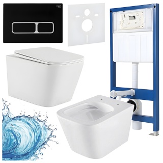 ZESTAW PODTYNKOWY WC STELAŻ HYDROSAN MISKA AQUA-WH-03 PRZYCISK BUTTON-6-BL CZARNY
