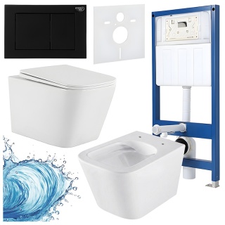 ZESTAW PODTYNKOWY WC STELAŻ HYDROSAN MISKA AQUA-WH-03 PRZYCISK BUTTON-7-BL CZARNY