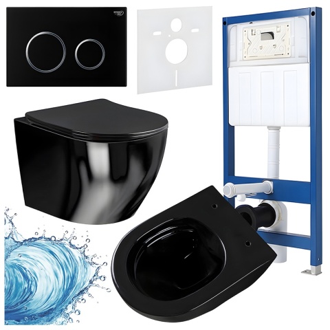 ZESTAW PODTYNKOWY WC STELAŻ HYDROSAN MISKA MIZU-BL-RIM-03 PRZYCISK BUTTON-4-BL CZARNY