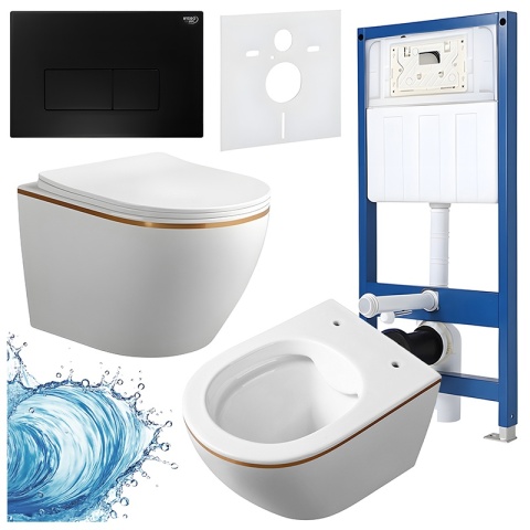 ZESTAW PODTYNKOWY WC STELAŻ HYDROSAN MISKA MIZU-WH-GL-RIM-03 PRZYCISK BUTTON-5-BL CZARNY