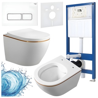 ZESTAW PODTYNKOWY WC STELAŻ HYDROSAN MISKA MIZU-WH-GL-RIM-03 PRZYCISK BUTTON-6-WH BIAŁY
