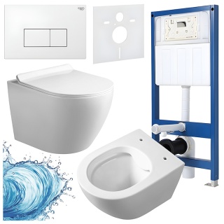 ZESTAW PODTYNKOWY WC STELAŻ HYDROSAN MISKA MIZU-WH-RIM-01 PRZYCISK BUTTON-5-WH BIAŁY