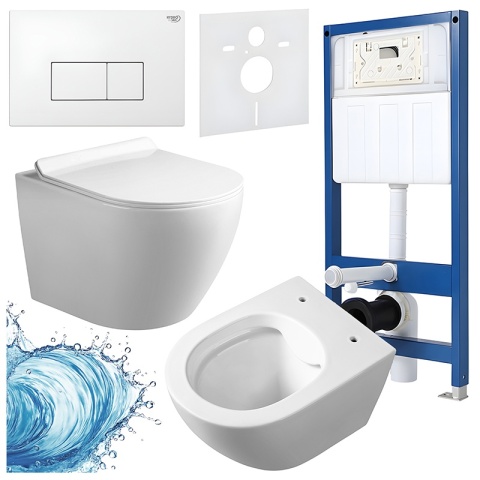 ZESTAW PODTYNKOWY WC STELAŻ HYDROSAN MISKA MIZU-WH-RIM-01 PRZYCISK BUTTON-5-WH BIAŁY