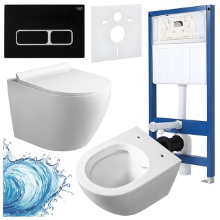 ZESTAW PODTYNKOWY WC STELAŻ HYDROSAN MISKA MIZU-WH-RIM-01 PRZYCISK BUTTON-6-BL CZARNY