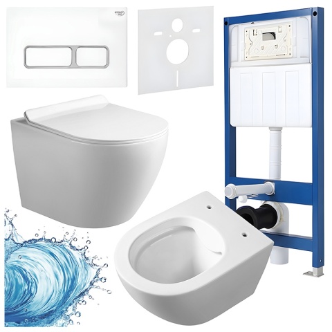 ZESTAW PODTYNKOWY WC STELAŻ HYDROSAN MISKA MIZU-WH-RIM-01 PRZYCISK BUTTON-6-WH BIAŁY