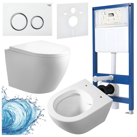 ZESTAW PODTYNKOWY WC STELAŻ HYDROSAN MISKA MIZU-WH-RIM-02 PRZYCISK BUTTON-4-WH BIAŁY