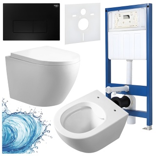 ZESTAW PODTYNKOWY WC STELAŻ HYDROSAN MISKA MIZU-WH-RIM-02 PRZYCISK BUTTON-5-BL CZARNY