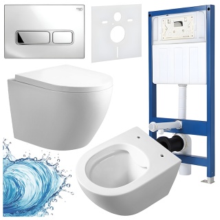 ZESTAW PODTYNKOWY WC STELAŻ HYDROSAN MISKA MIZU-WH-RIM-02 PRZYCISK BUTTON-6-CH CHROM