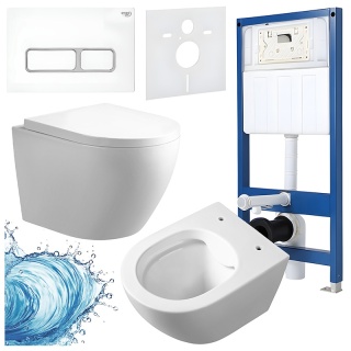 ZESTAW PODTYNKOWY WC STELAŻ HYDROSAN MISKA MIZU-WH-RIM-02 PRZYCISK BUTTON-6-WH BIAŁY