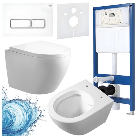 ZESTAW PODTYNKOWY WC STELAŻ HYDROSAN MISKA MIZU-WH-RIM-02 PRZYCISK BUTTON-6-WH BIAŁY