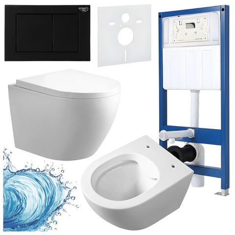 ZESTAW PODTYNKOWY WC STELAŻ HYDROSAN MISKA MIZU-WH-RIM-02 PRZYCISK BUTTON-7-BL CZARNY