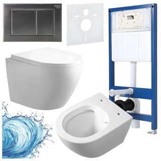 ZESTAW PODTYNKOWY WC STELAŻ HYDROSAN MISKA MIZU-WH-RIM-02 PRZYCISK BUTTON-7-CH CHROM