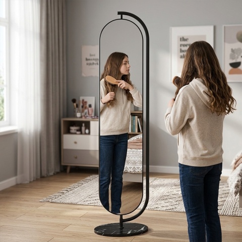 LUSTRO STOJĄCE 173 X 45 W RAMIE DUŻE OWALNE DO PRZEDPOKOJU MAKIJAŻU Z PÓŁKĄ ELIZA