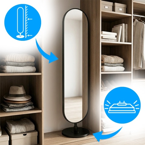 LUSTRO STOJĄCE 170 X 30 W RAMIE DUŻE OWALNE DO PRZEDPOKOJU MAKIJAŻU Z PÓŁKĄ DARIA