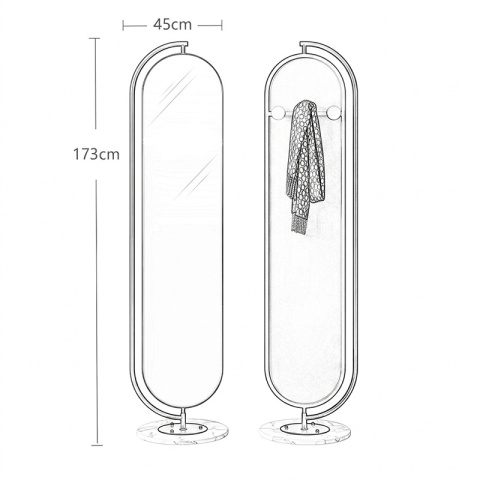 LUSTRO STOJĄCE 173 X 45 W RAMIE DUŻE OWALNE DO PRZEDPOKOJU MAKIJAŻU Z PÓŁKĄ ELIZA