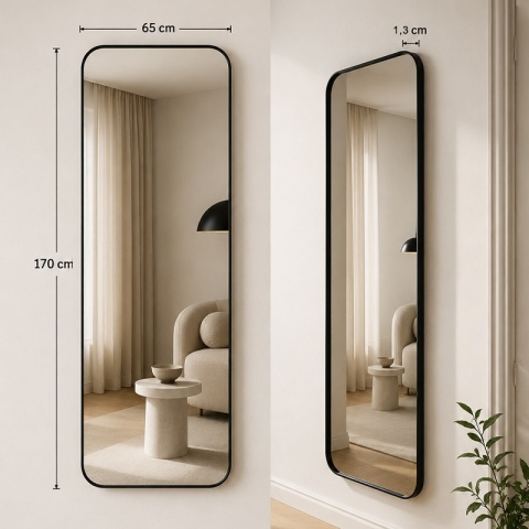 LUSTRO STOJĄCE 170 X 65 CM W RAMIE DUŻE WYSOKIE PROSTOKĄTNE DO PRZEDPOKOJU MAKIJAŻU STELLA