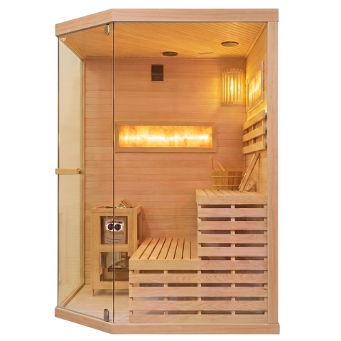 SAUNA FIŃSKA WYSOKOTEMPERATUROWA Z PIECEM LARK4-WD/HARVIA 6KW 4-5 OSOBOWA 150x150 CM