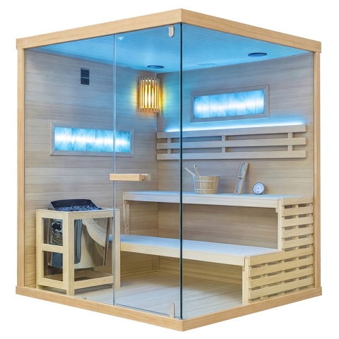 SAUNA FIŃSKA WYSOKOTEMPERATUROWA Z PIECEM LARK5-WD/HARVIA 6KW 4-5 OSOBOWA 180x160 CM