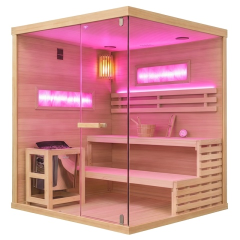 SAUNA FIŃSKA WYSOKOTEMPERATUROWA Z PIECEM LARK5-WD/HARVIA 6KW 4-5 OSOBOWA 180x160 CM