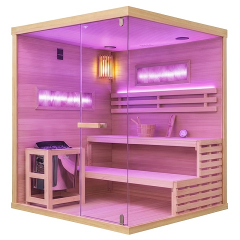 SAUNA FIŃSKA WYSOKOTEMPERATUROWA Z PIECEM LARK5-WD/HARVIA 6KW 4-5 OSOBOWA 180x160 CM