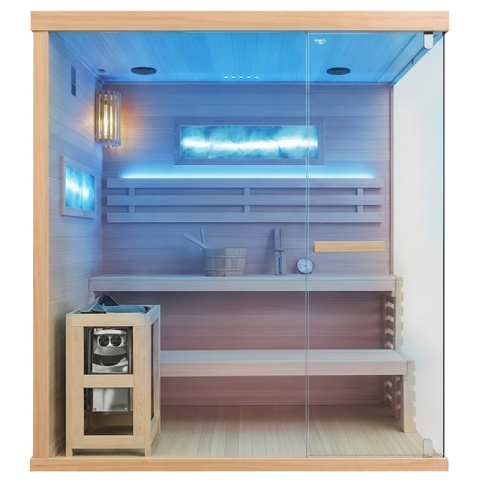SAUNA FIŃSKA WYSOKOTEMPERATUROWA Z PIECEM LARK5-WD/HARVIA 6KW 4-5 OSOBOWA 180x160 CM