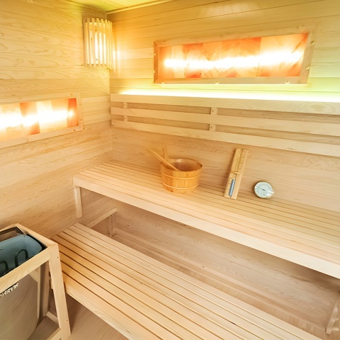 SAUNA FIŃSKA WYSOKOTEMPERATUROWA Z PIECEM LARK5-WD/HARVIA 6KW 4-5 OSOBOWA 180x160 CM