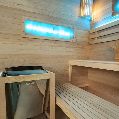 SAUNA FIŃSKA WYSOKOTEMPERATUROWA Z PIECEM LARK5-WD/HARVIA 6KW 4-5 OSOBOWA 180x160 CM