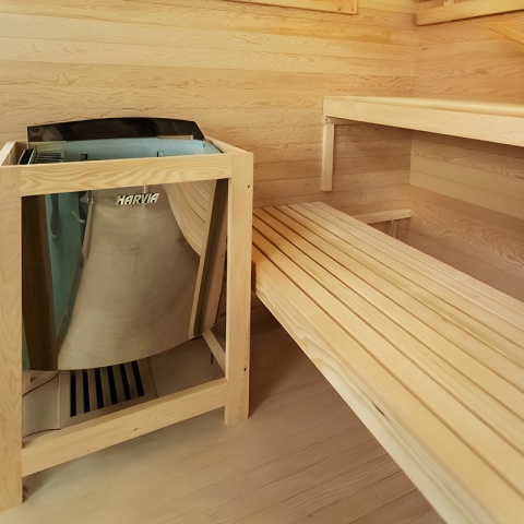 SAUNA FIŃSKA WYSOKOTEMPERATUROWA Z PIECEM LARK5/HARVIA 6KW 4-5 OSOBOWA 180x160 CM
