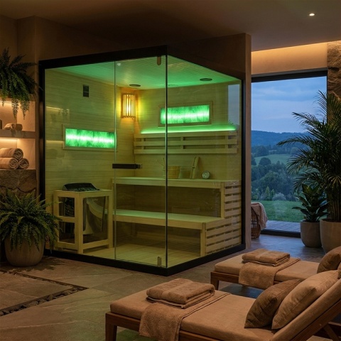 SAUNA FIŃSKA WYSOKOTEMPERATUROWA Z PIECEM LARK5/HARVIA 6KW 4-5 OSOBOWA 180x160 CM