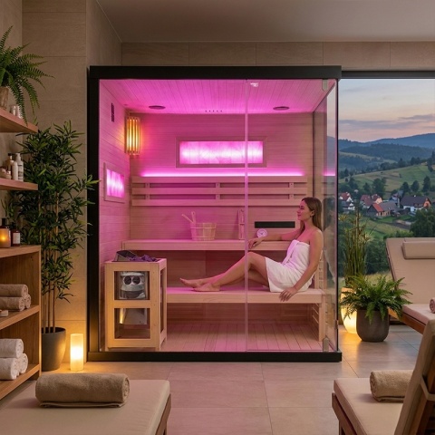 SAUNA FIŃSKA WYSOKOTEMPERATUROWA Z PIECEM LARK5/HARVIA 6KW 4-5 OSOBOWA 180x160 CM