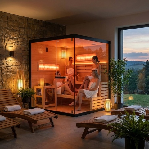 SAUNA FIŃSKA WYSOKOTEMPERATUROWA Z PIECEM LARK5/HARVIA 6KW 4-5 OSOBOWA 180x160 CM