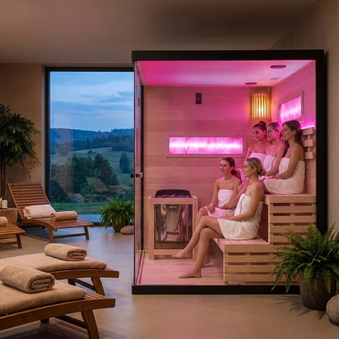 SAUNA FIŃSKA WYSOKOTEMPERATUROWA Z PIECEM LARK5/HARVIA 6KW 4-5 OSOBOWA 180x160 CM