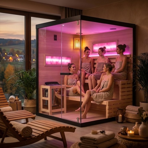 SAUNA FIŃSKA WYSOKOTEMPERATUROWA Z PIECEM LARK5/HARVIA 6KW 4-5 OSOBOWA 180x160 CM