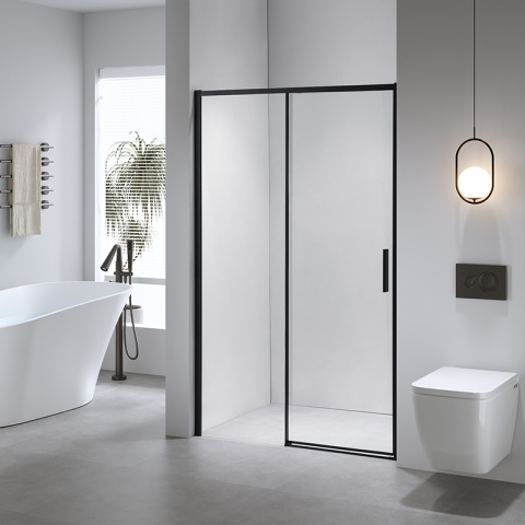 DRZWI PRYSZNICOWE WNĘKOWE PRZESUWNE SUPER SLIM NOVA CZARNE 90CM SZKŁO 6 MM