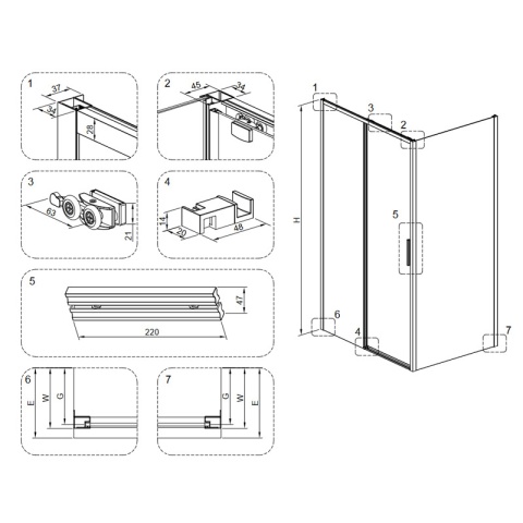 KABINA PRYSZNICOWA PROSTOKĄTNA SUPER SLIM ZES-NOVA-BL-120X80 CZARNA 120x80 CM SZKŁO 6 MM