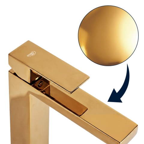 BATERIA UMYWALKOWA ŁAZIENKOWA WYSOKA NABLATOWA STOJĄCA KRAN ZŁOTA PERLATOR F211HC-GL