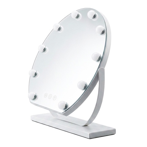LUSTRO LED OKRĄGŁE 50 CM DO MAKIJAŻU TOALETKI PODŚWIETLANE BIAŁE METALOWE NOEMI
