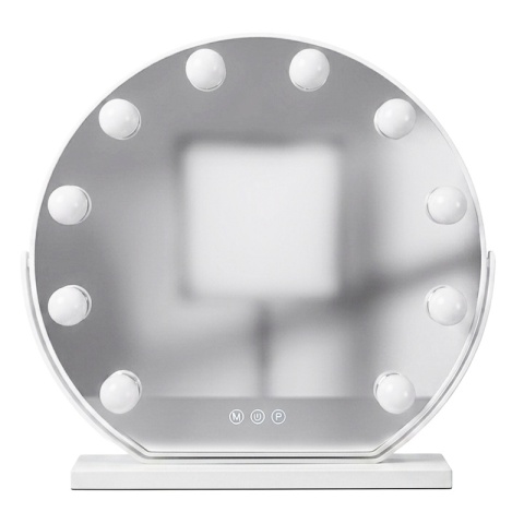 LUSTRO LED OKRĄGŁE 50 CM DO MAKIJAŻU TOALETKI PODŚWIETLANE BIAŁE METALOWE NOEMI
