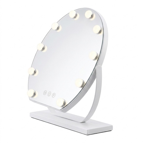LUSTRO LED OKRĄGŁE 50 CM DO MAKIJAŻU TOALETKI PODŚWIETLANE BIAŁE METALOWE NOEMI