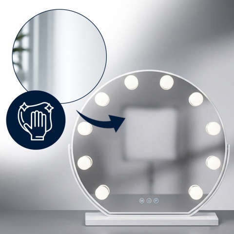 LUSTRO LED OKRĄGŁE 50 CM DO MAKIJAŻU TOALETKI PODŚWIETLANE BIAŁE METALOWE NOEMI