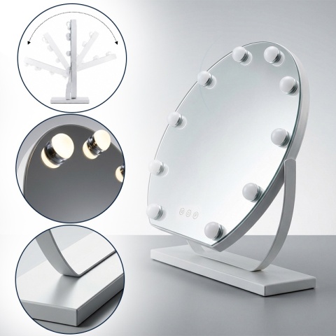 LUSTRO LED OKRĄGŁE 50 CM DO MAKIJAŻU TOALETKI PODŚWIETLANE BIAŁE METALOWE NOEMI