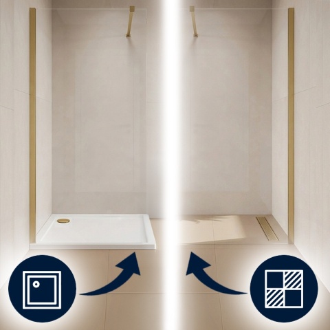 ŚCIANKA PRYSZNICOWA 80X200 CM WALK-IN ZŁOTA ZŁOTO SZCZOTKOWANE SZKŁO HARTOWANE 8 MM SH07