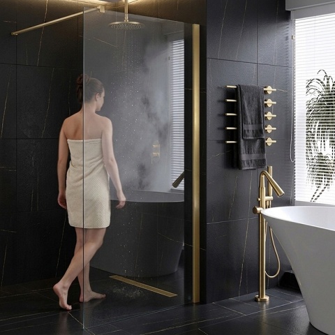 ŚCIANKA PRYSZNICOWA 80X200 CM WALK-IN ZŁOTA ZŁOTO SZCZOTKOWANE SZKŁO HARTOWANE 8 MM SH07