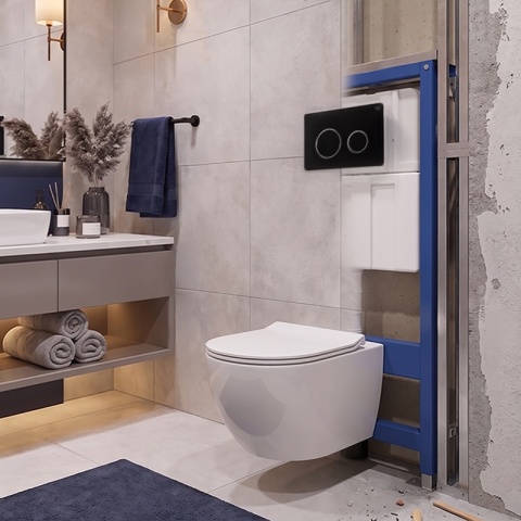 ZESTAW PODTYNKOWY WC POD MISKĘ WISZĄCĄ PODWIESZANĄ STELAŻ + PRZYCISK GRATIS HYDRO BUTTON